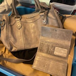 Frye Silver/Grey Satchel Purse and Wallet